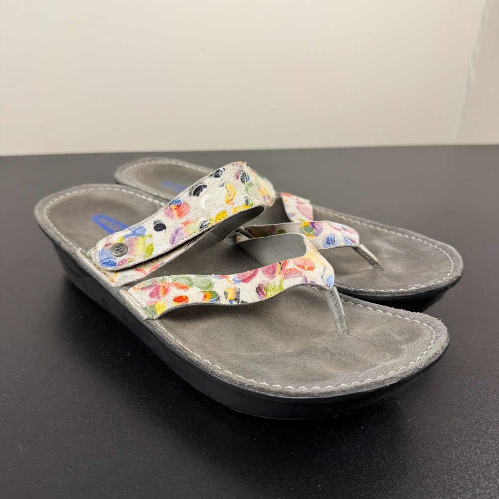 Wolky Sandals Womens 9/40 Multicolor Floral Leather Wedge Slide Thongs Casual - Picture 13 of 16